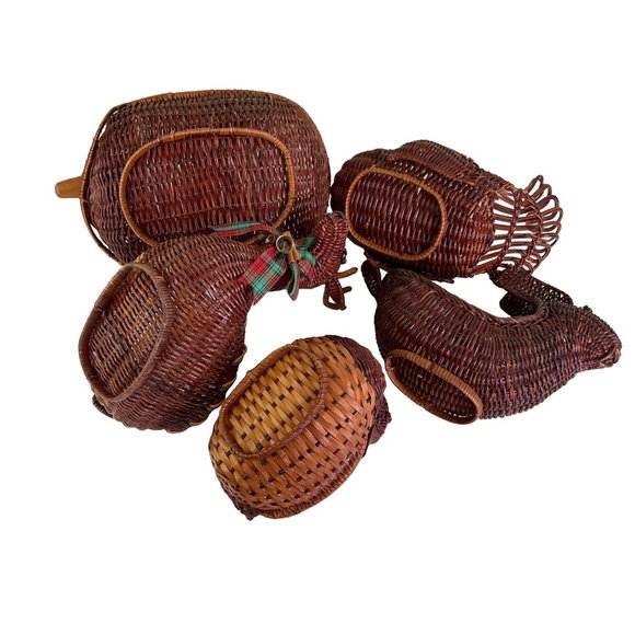 Vintage 6 Wicker and Wood Animal Basket 6 pc Lot Turkey Duck Rabbit Reindeer - Picture 8 of 15